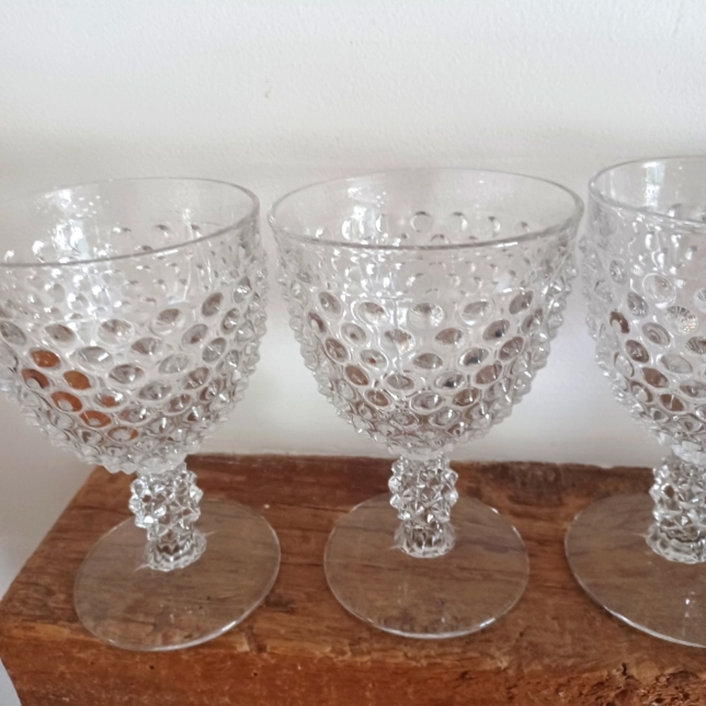Vintage Duncan and Miller Hobnail clear glasses  / Goblets Set
